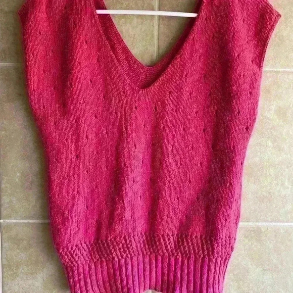 Vintage Pink Open-Knit V-Neck Sweater Vest Academia Cotton Medium - Picture 1 of 11
